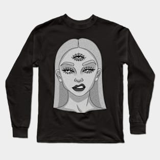 The young lady with three eyes - Drawing - B&W Long Sleeve T-Shirt